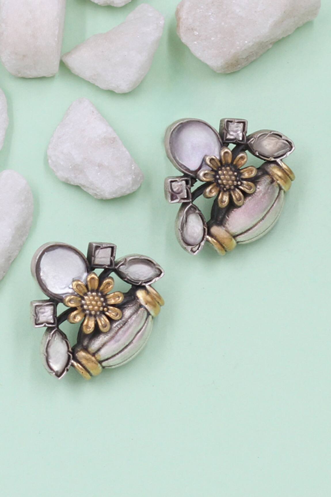Sangeeta Boochra Designer Silver Handcrafted Stud Earrings 