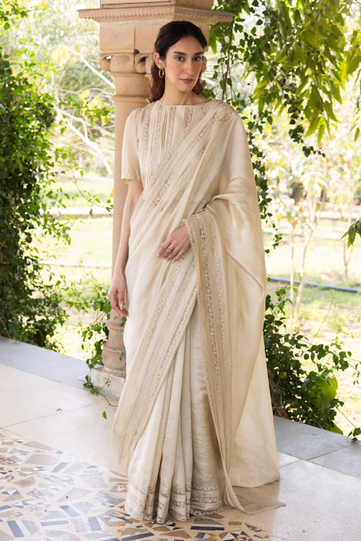 Surmaye Whispering Ivy Light Beige Saree 