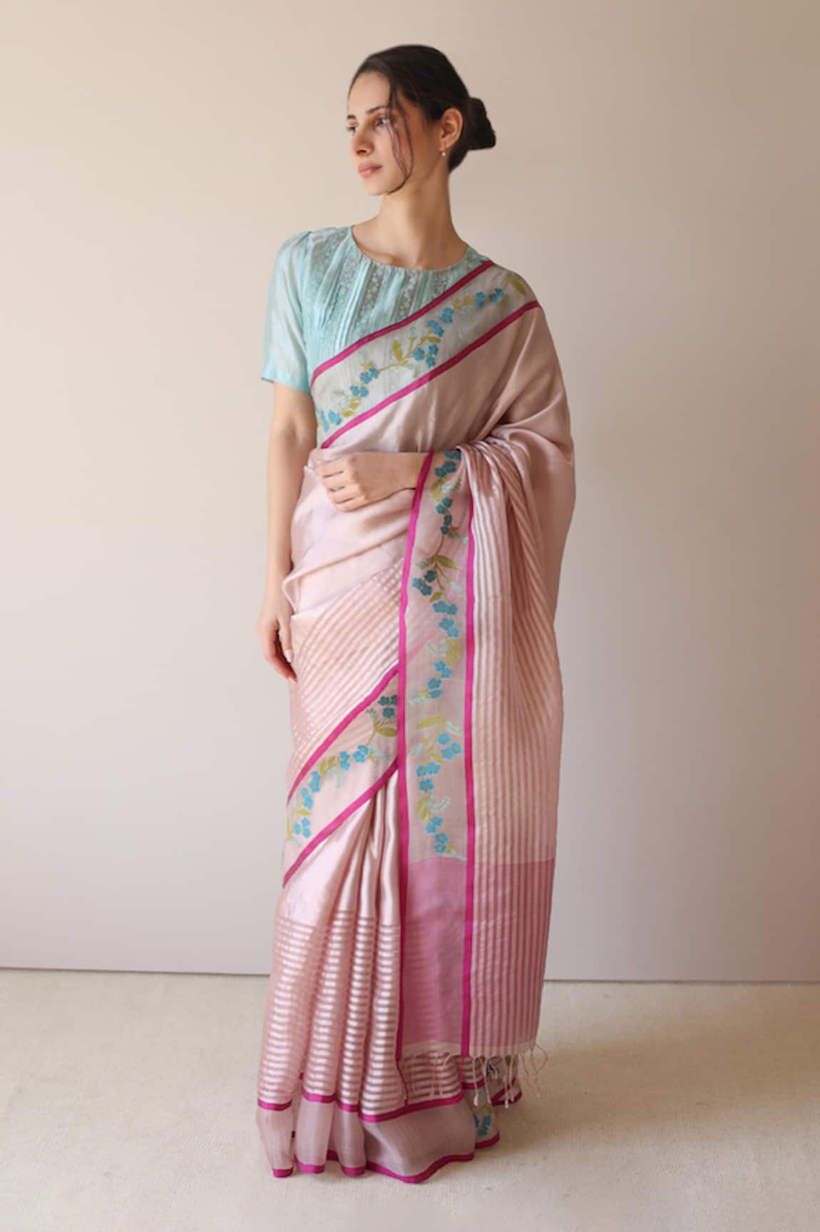 Surmaye Pastel Pink Jamdani Saree 