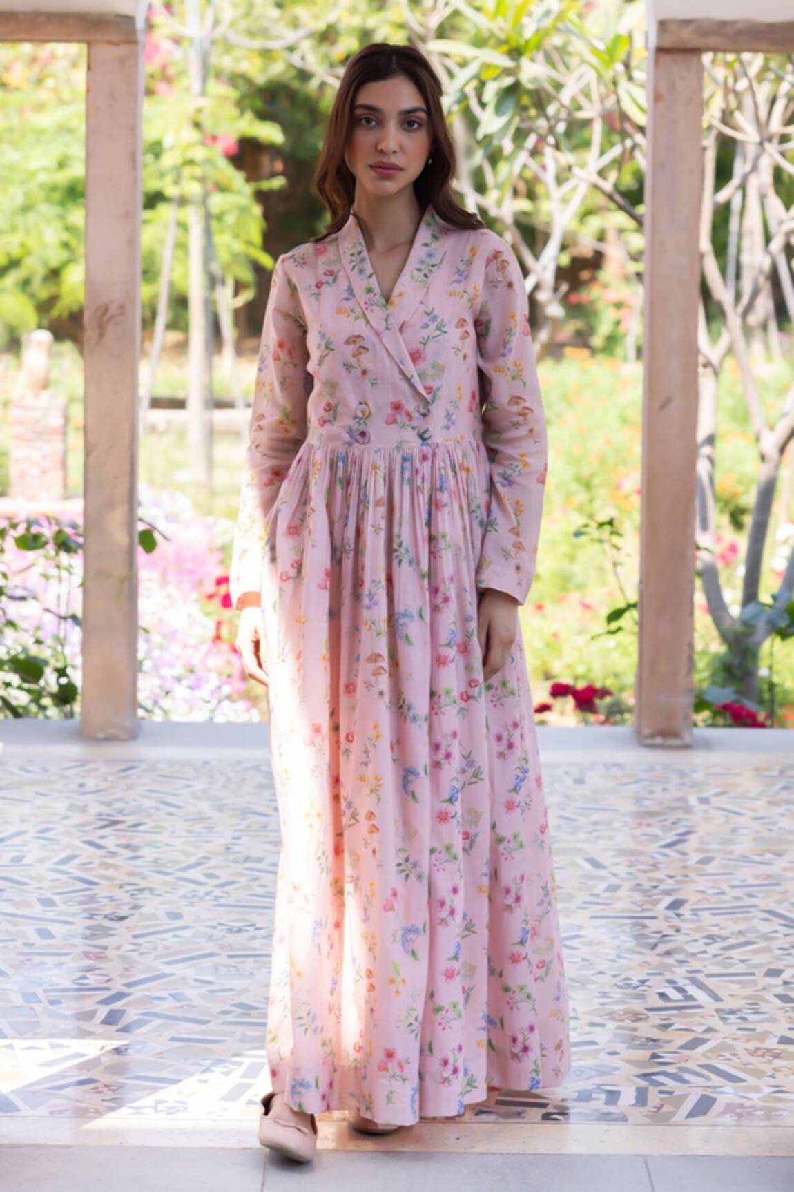 Surmaye Woodsong Pink Handloom Maxi Dress 