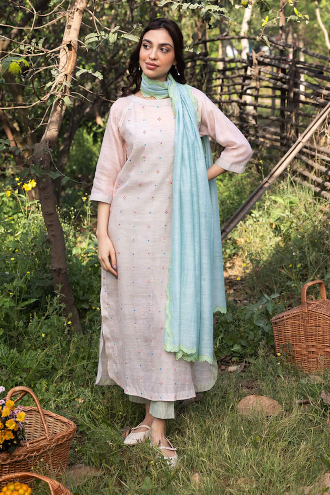 Surmaye Enchanted Meadow Pink Kurta Set 