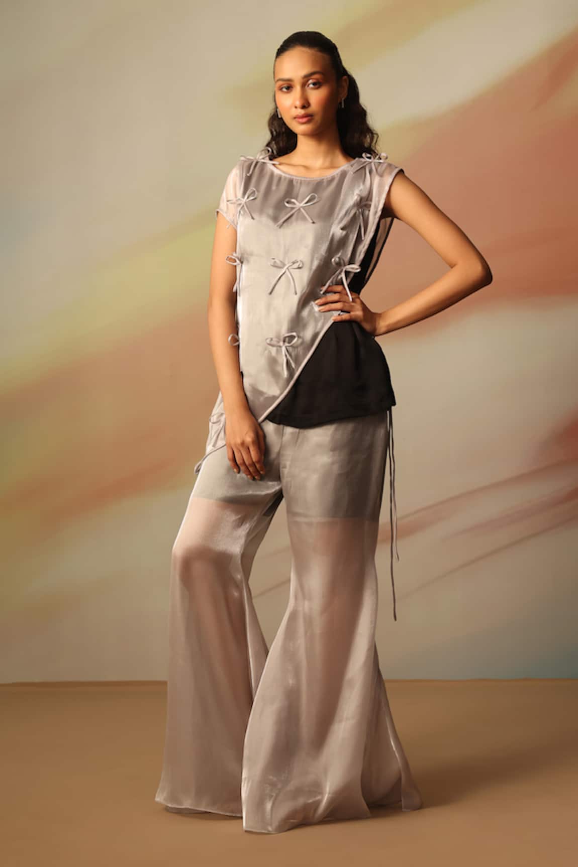 Vanshika Agarwal Label Black & Silver Satin Georgette Pant Set 