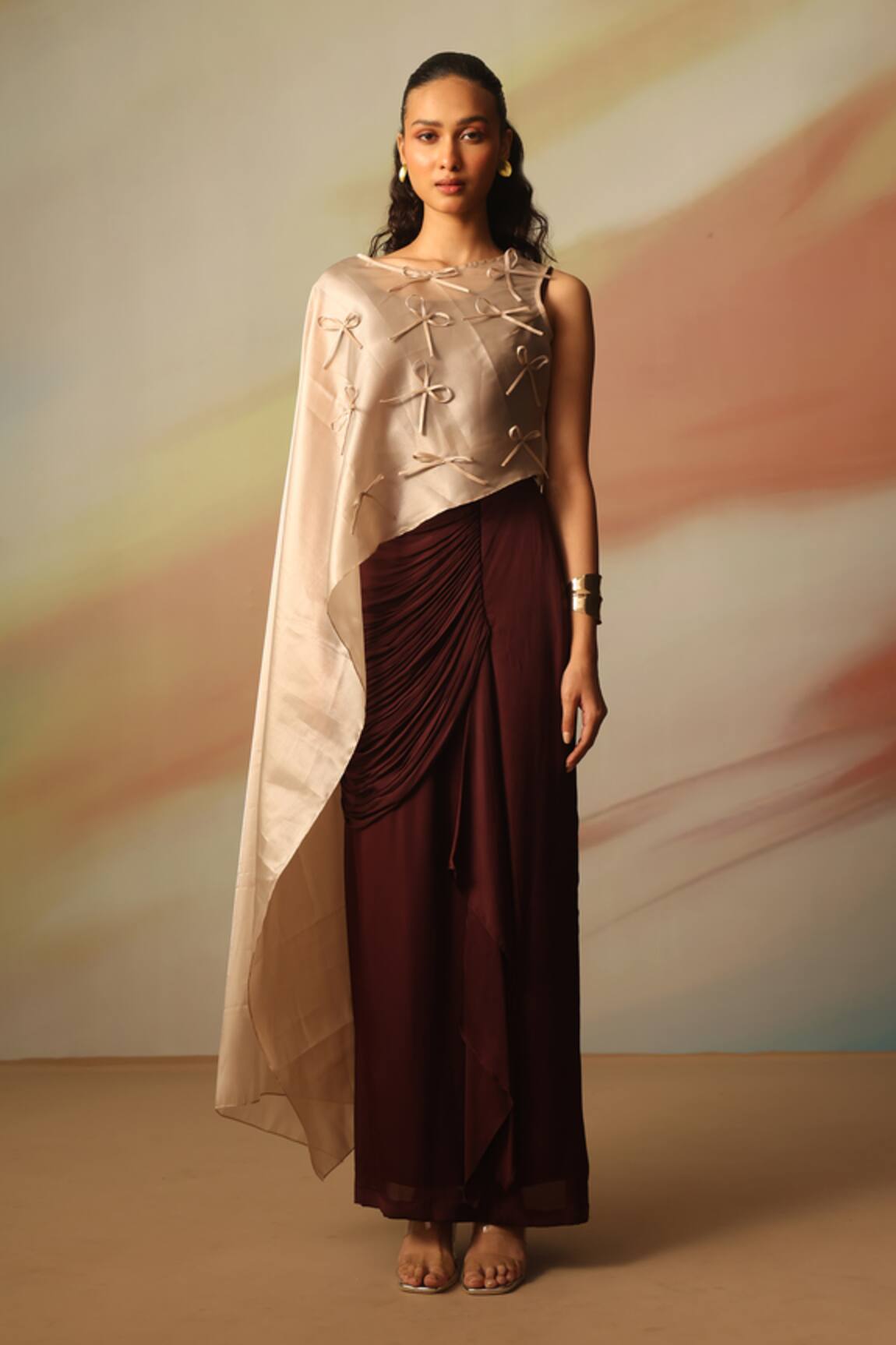 Vanshika Agarwal Label Brown Satin Georgette Skirt Set 