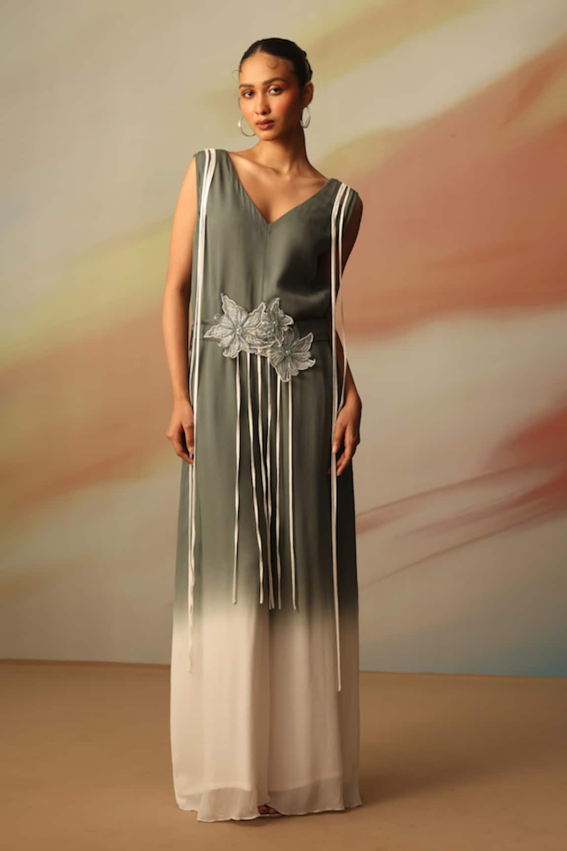 Vanshika Agarwal Label Olive Green Designer Jumpsuit Set 
