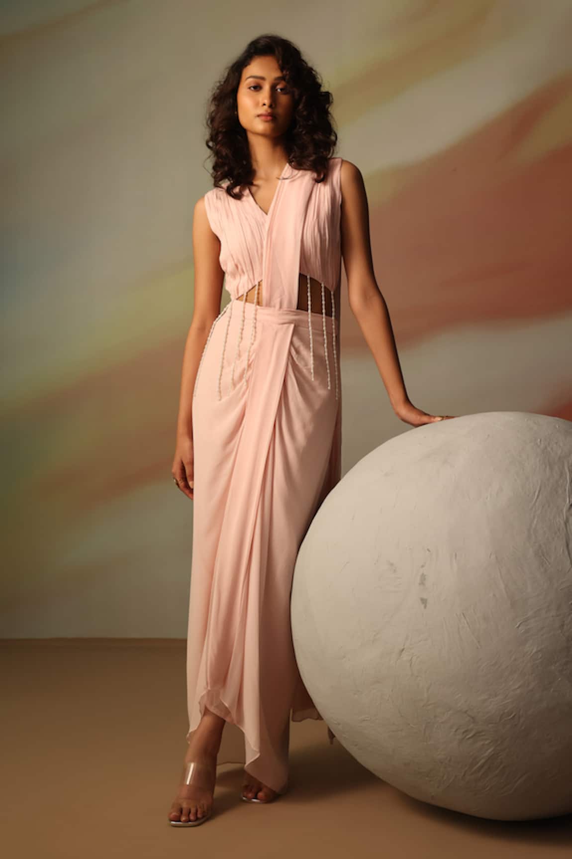 Vanshika Agarwal Label Kimberly Pink Pre-Draped Saree Set 