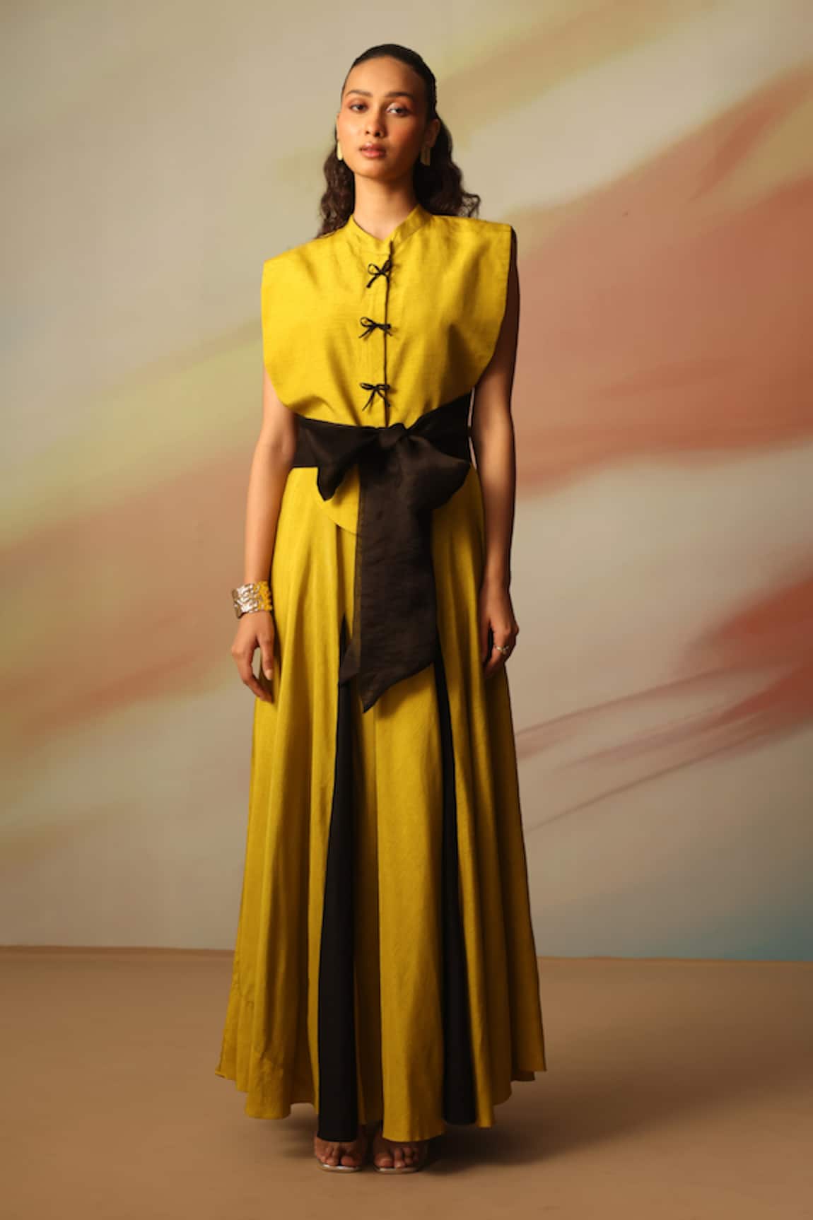 Vanshika Agarwal Label Green Silk Organza Maxi Dress & Jacket Set 