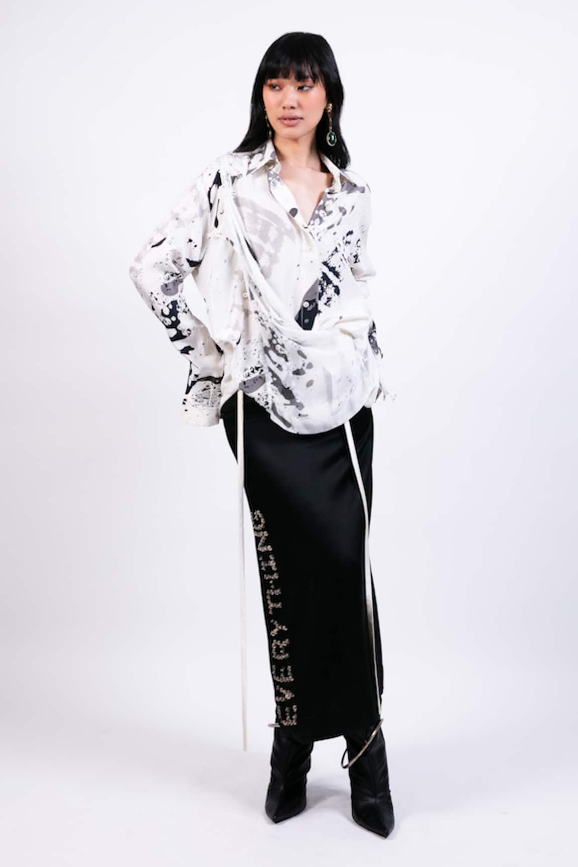 AK-OK Black Satin Long Skirt 