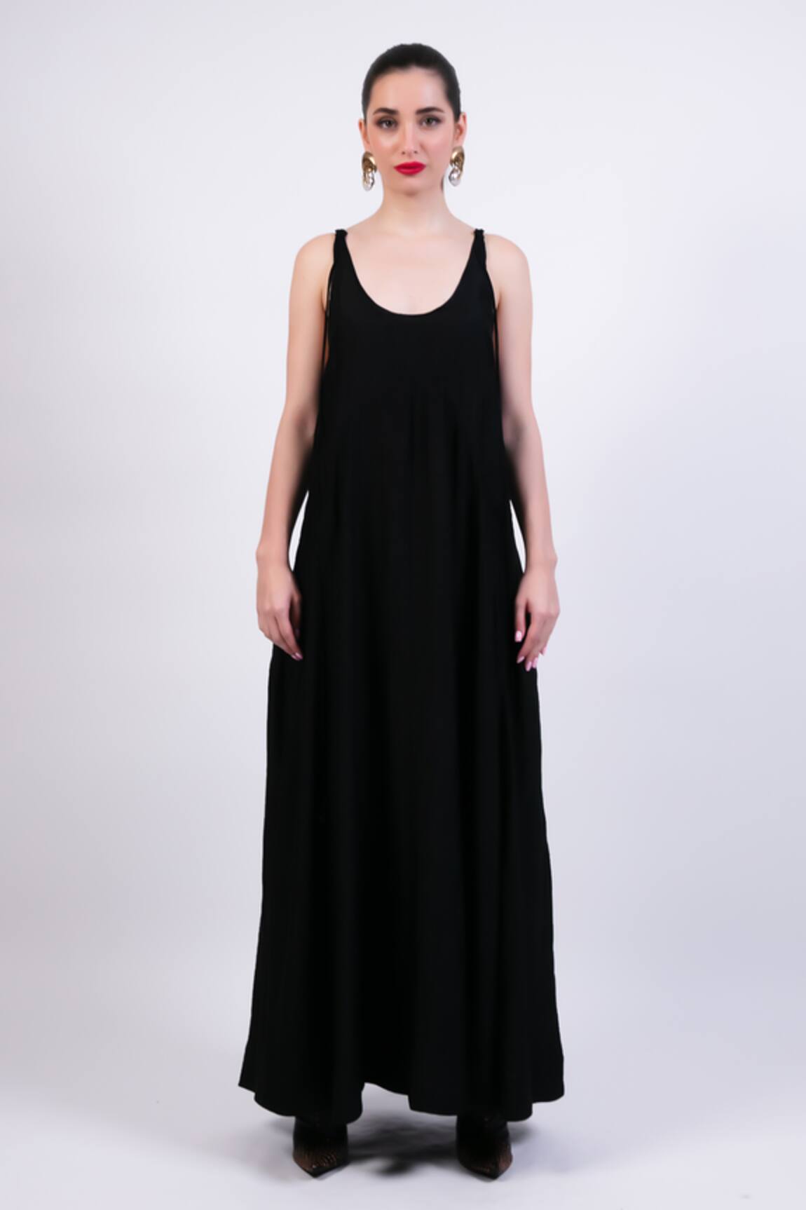 AK-OK Black Silk Maxi Dress 