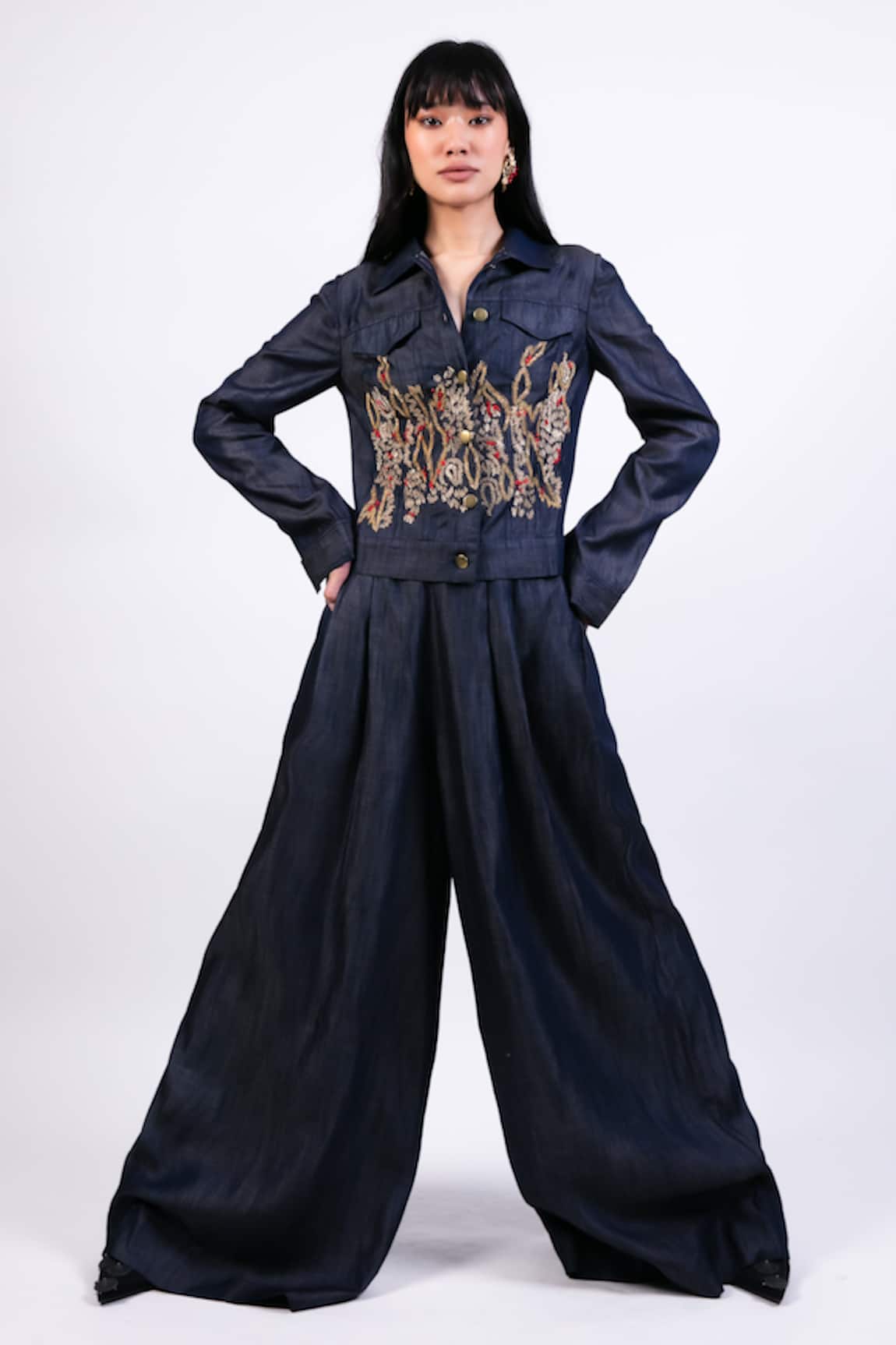 AK-OK Blue Denim Jacket & Flared Pant Set 