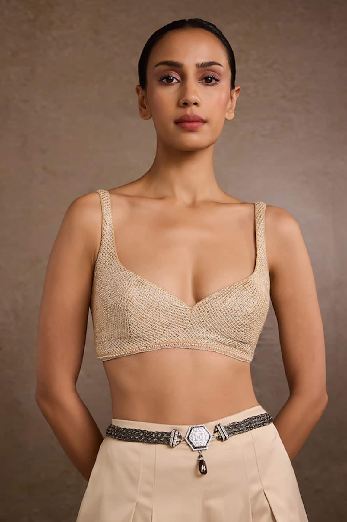 Tarun Tahiliani Gunmetal Grey Broach Belt 