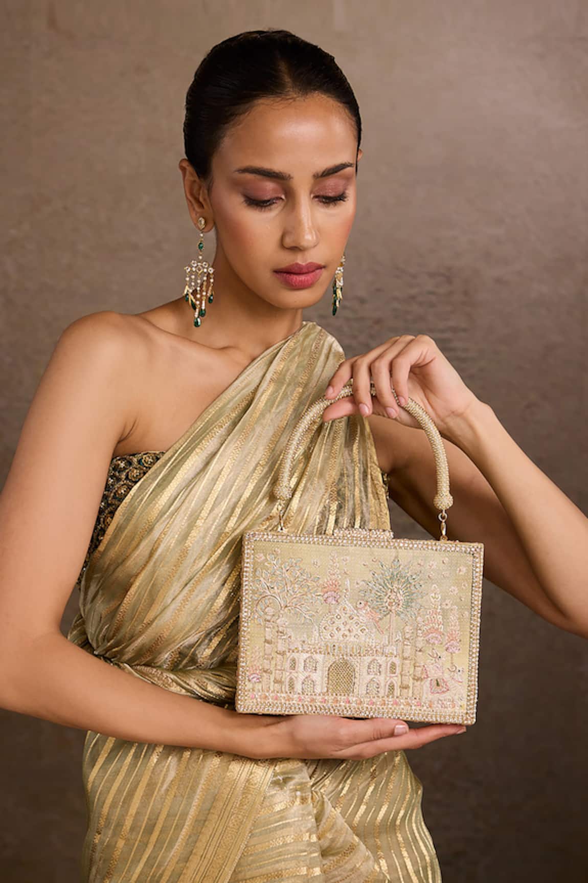 Tarun Tahiliani Ivory Embellished Clutch 