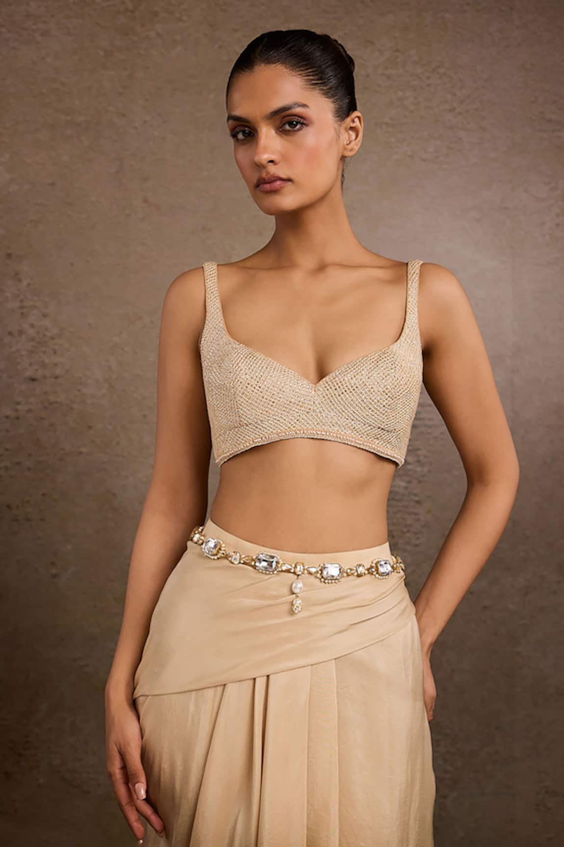 Tarun Tahiliani Ivory-Gold Jewel Belt 