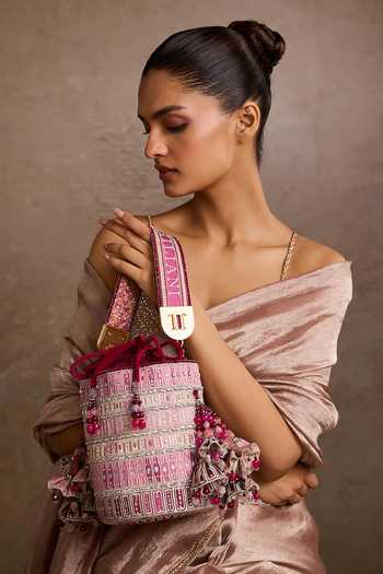 Tarun Tahiliani Embroidered Pink Ombre Potli Bag 