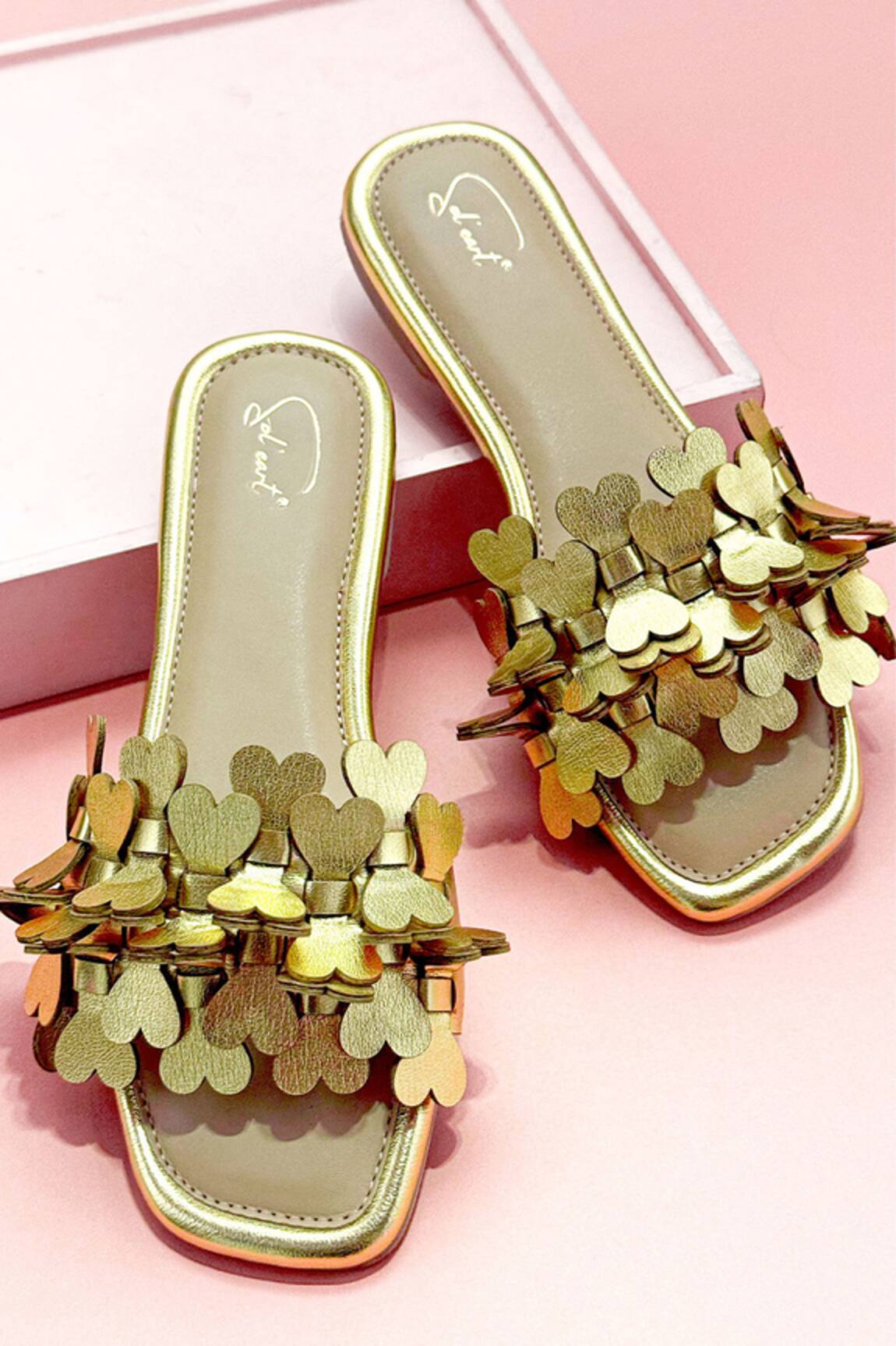 Soleart Heart Applique Gold Flats