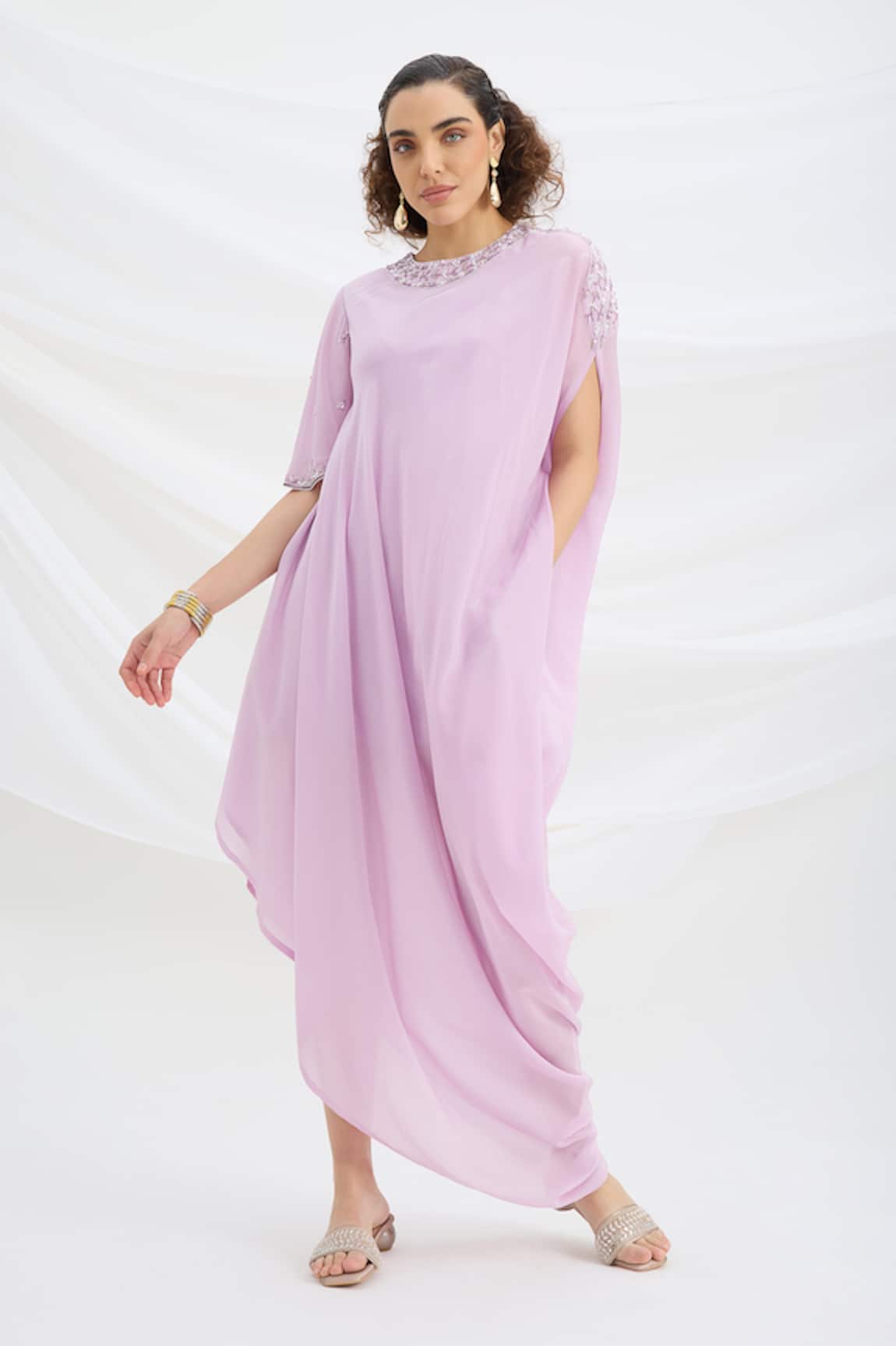 Mirroir Lilac Draped Midi Dress 