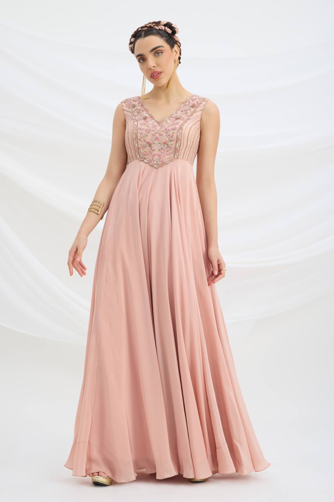 Mirroir Peach Pink Embroidered Maxi Dress 