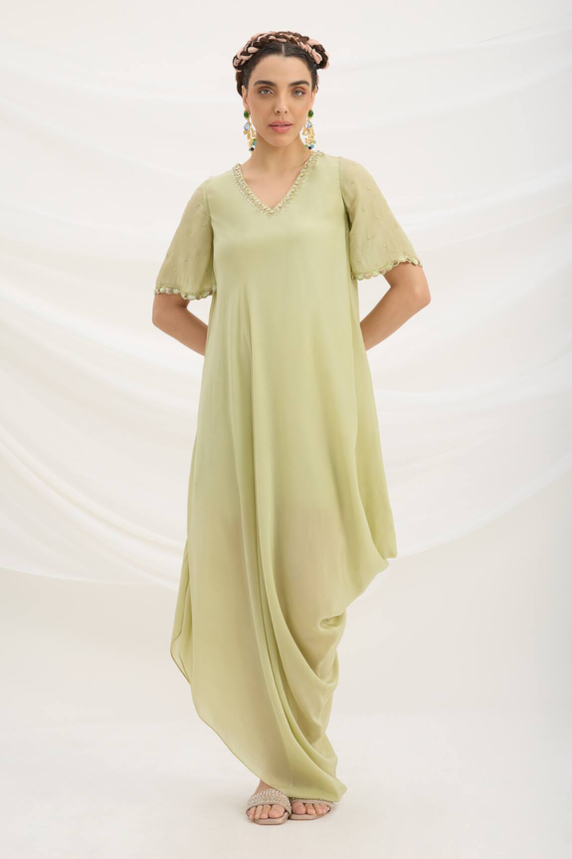 Mirroir Pista Green Draped Dress 