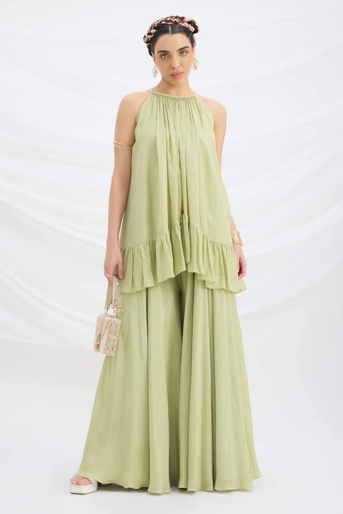 Mirroir Pista Green Kurta & Sharara Set 