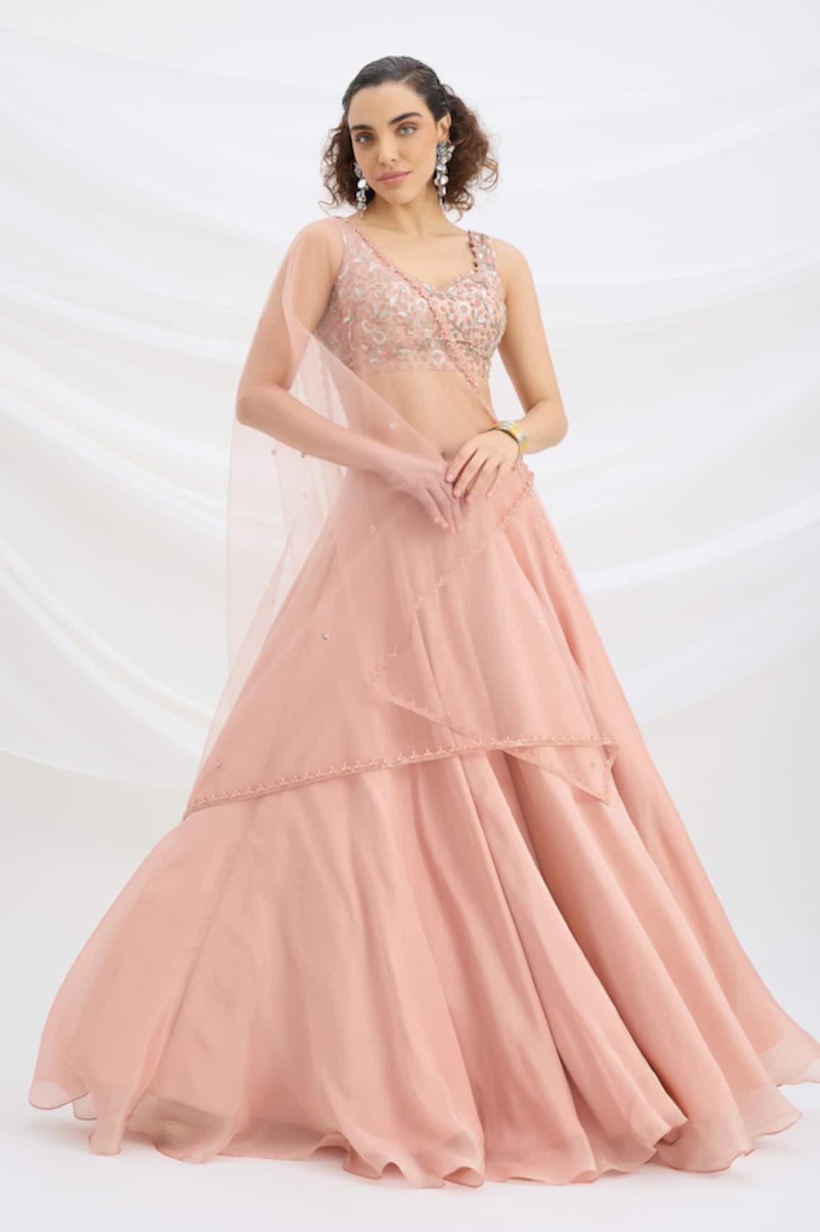 Mirroir Peach Embroidered Lehenga Set 