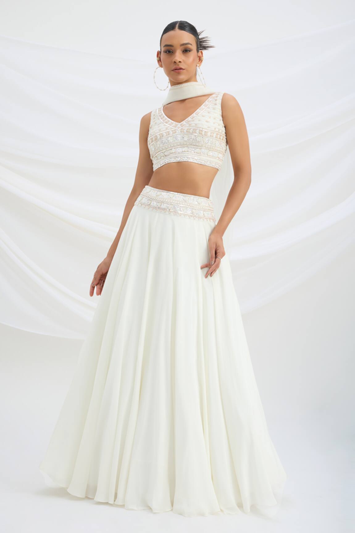 Mirroir Ivory Viscose Crepe Classic Lehenga Set 
