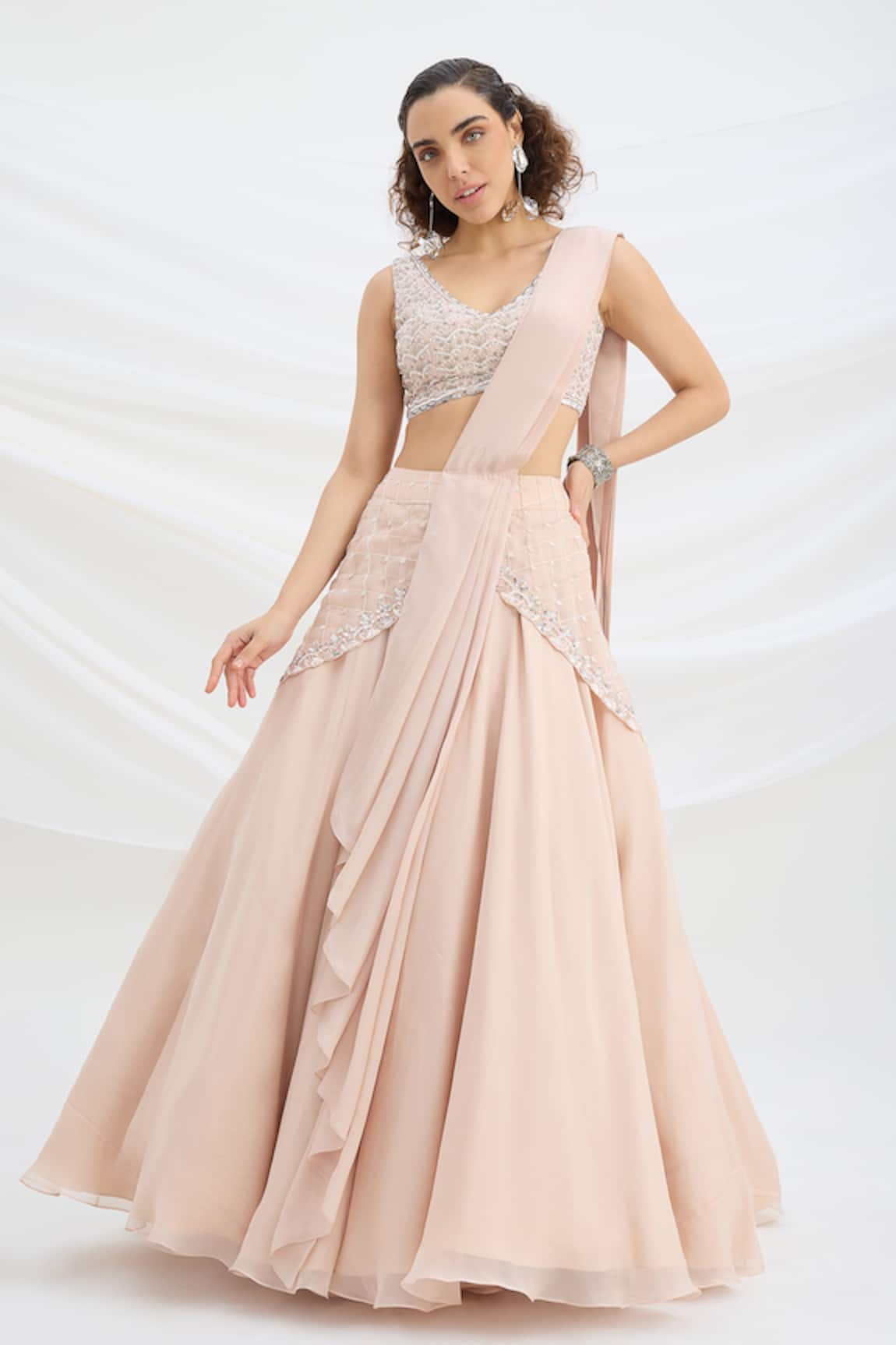 Mirroir Light Pink Embellished Lehenga Set 