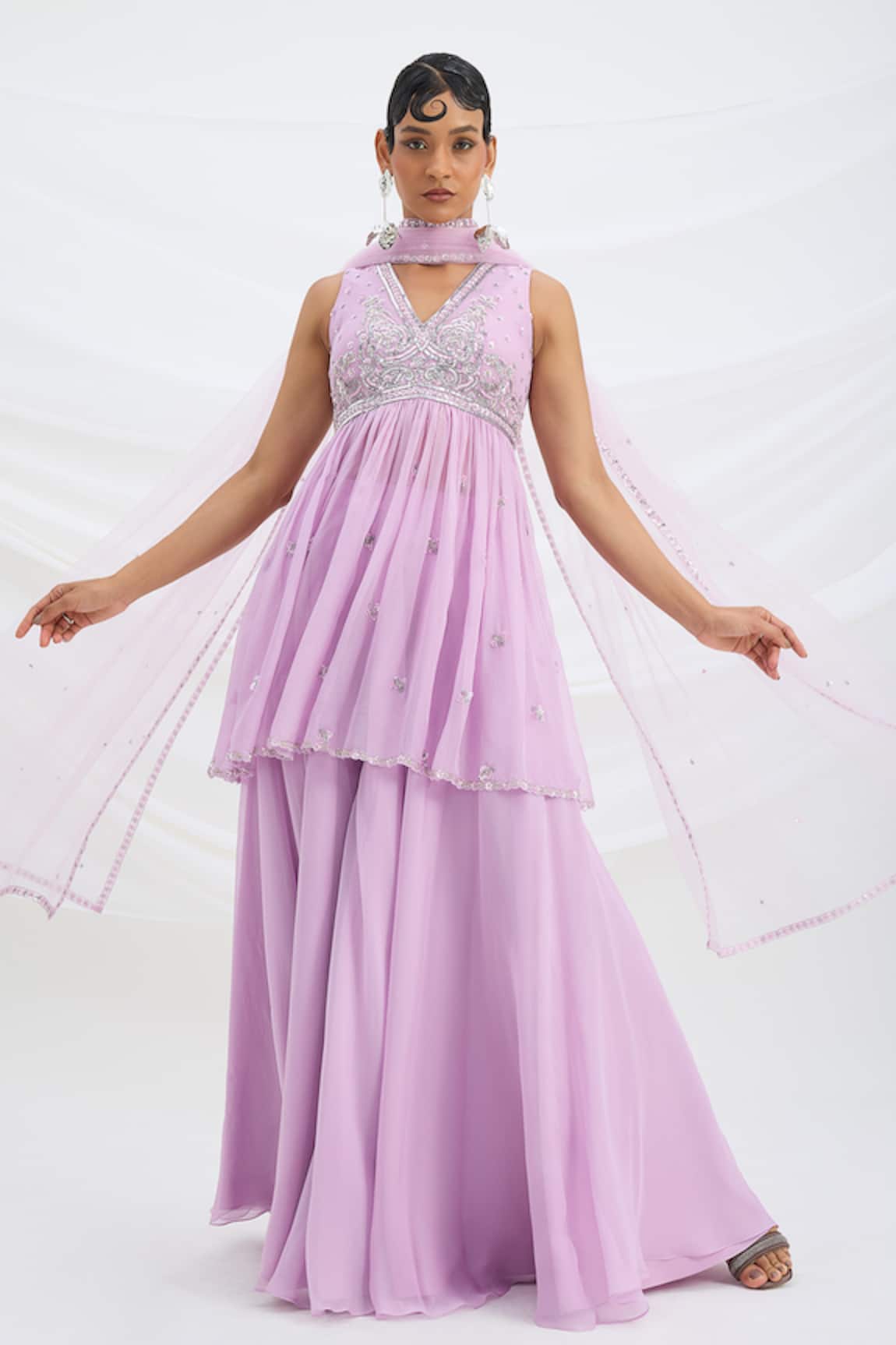Mirroir Lilac Purple Kurta Set with Dupatta & Sharara 