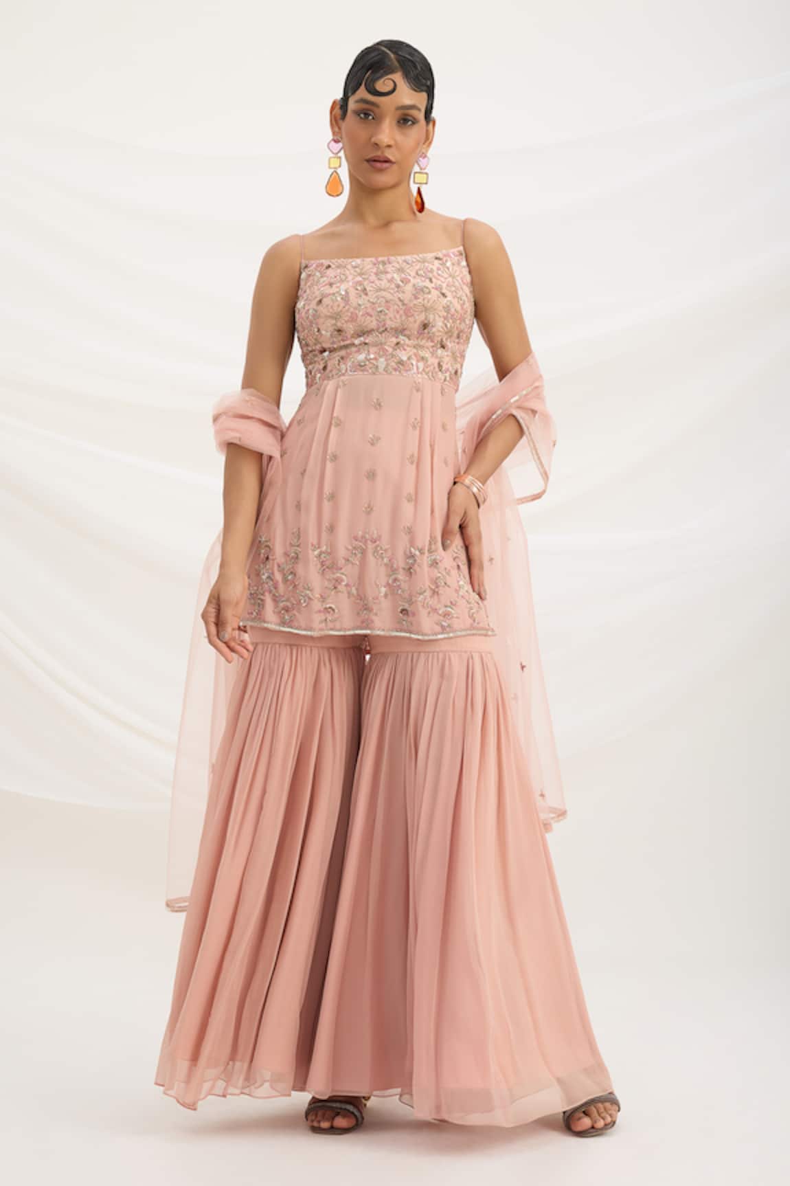 Mirroir Peach Pink Embroidered Kurta Set 