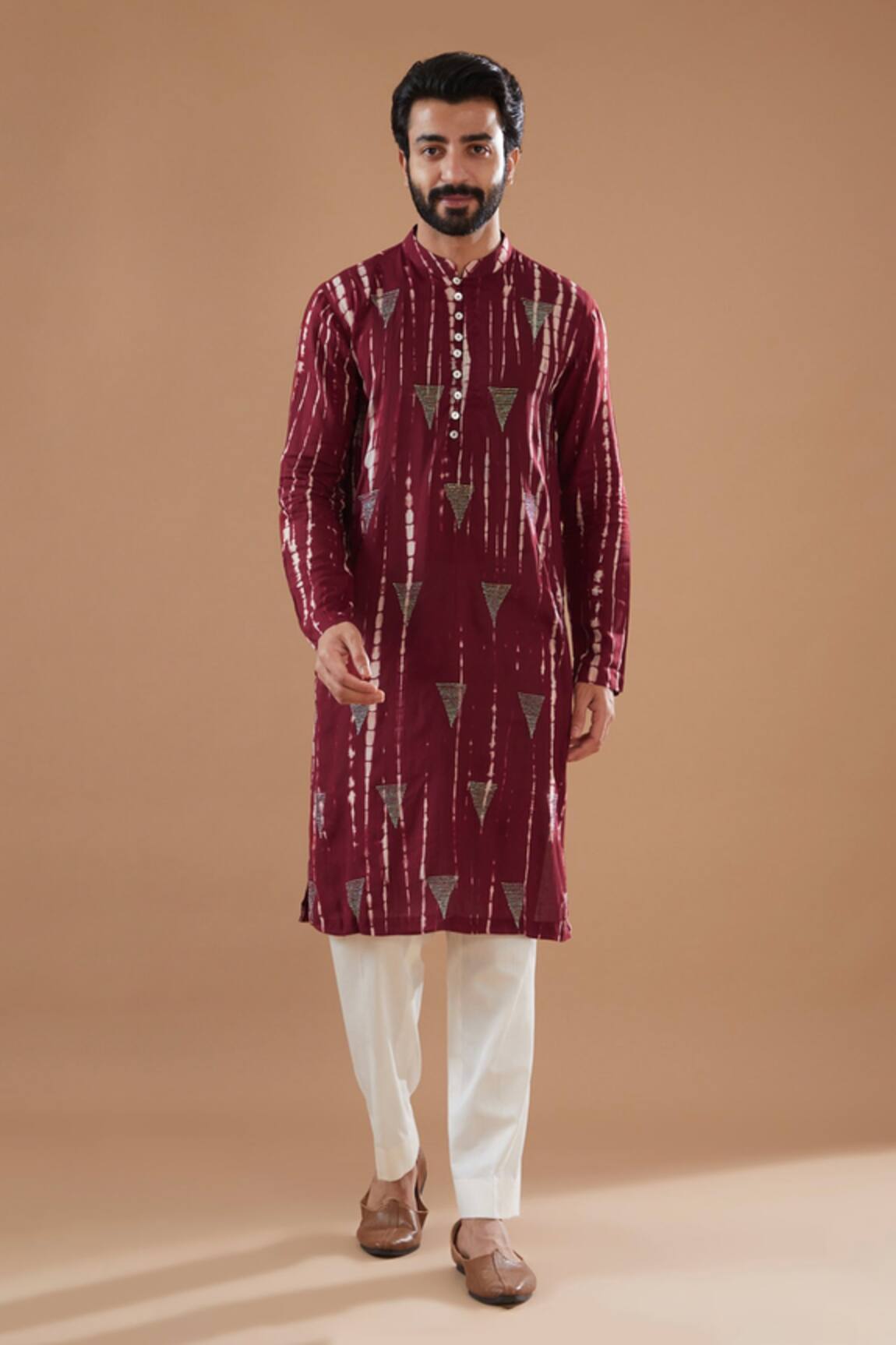 Ritambh By Rishi & Sachin Maroon Silk Modal Designer Kurta Set 