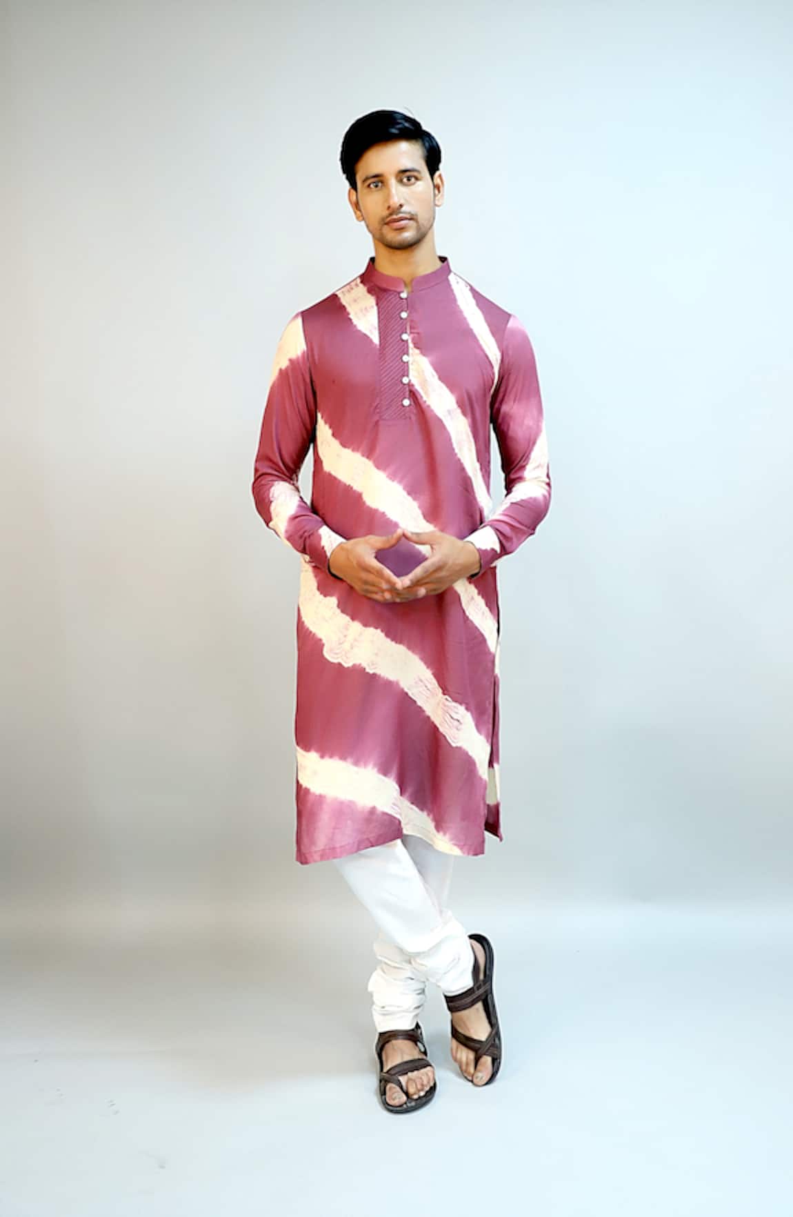 Ritambh By Rishi & Sachin Wine Striped Silk Modal Kurta 