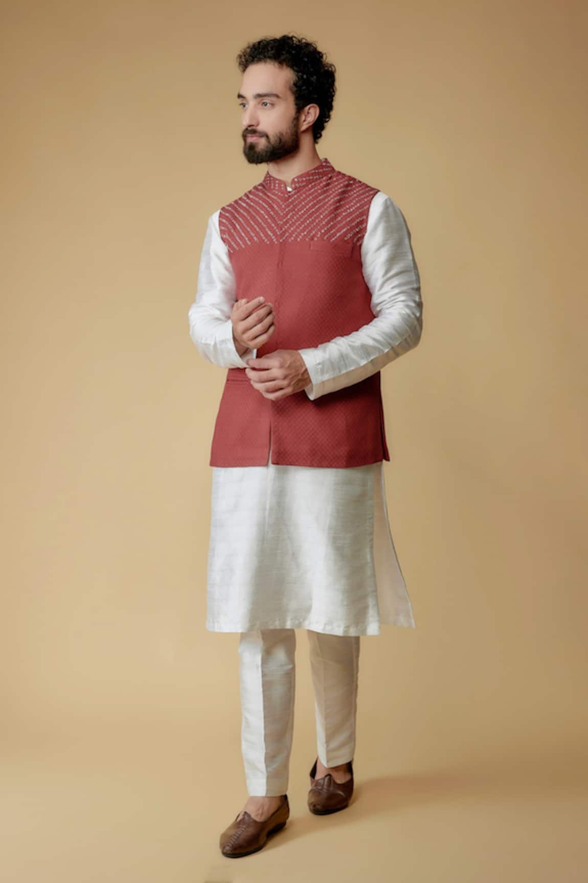 Ritambh By Rishi & Sachin Designer Red Nehru Jacket 