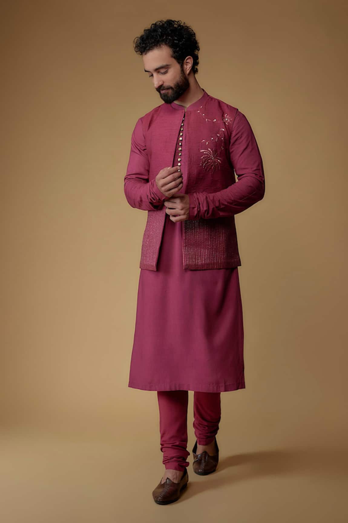Ritambh By Rishi & Sachin Fuchsia Nehru Jacket Set 