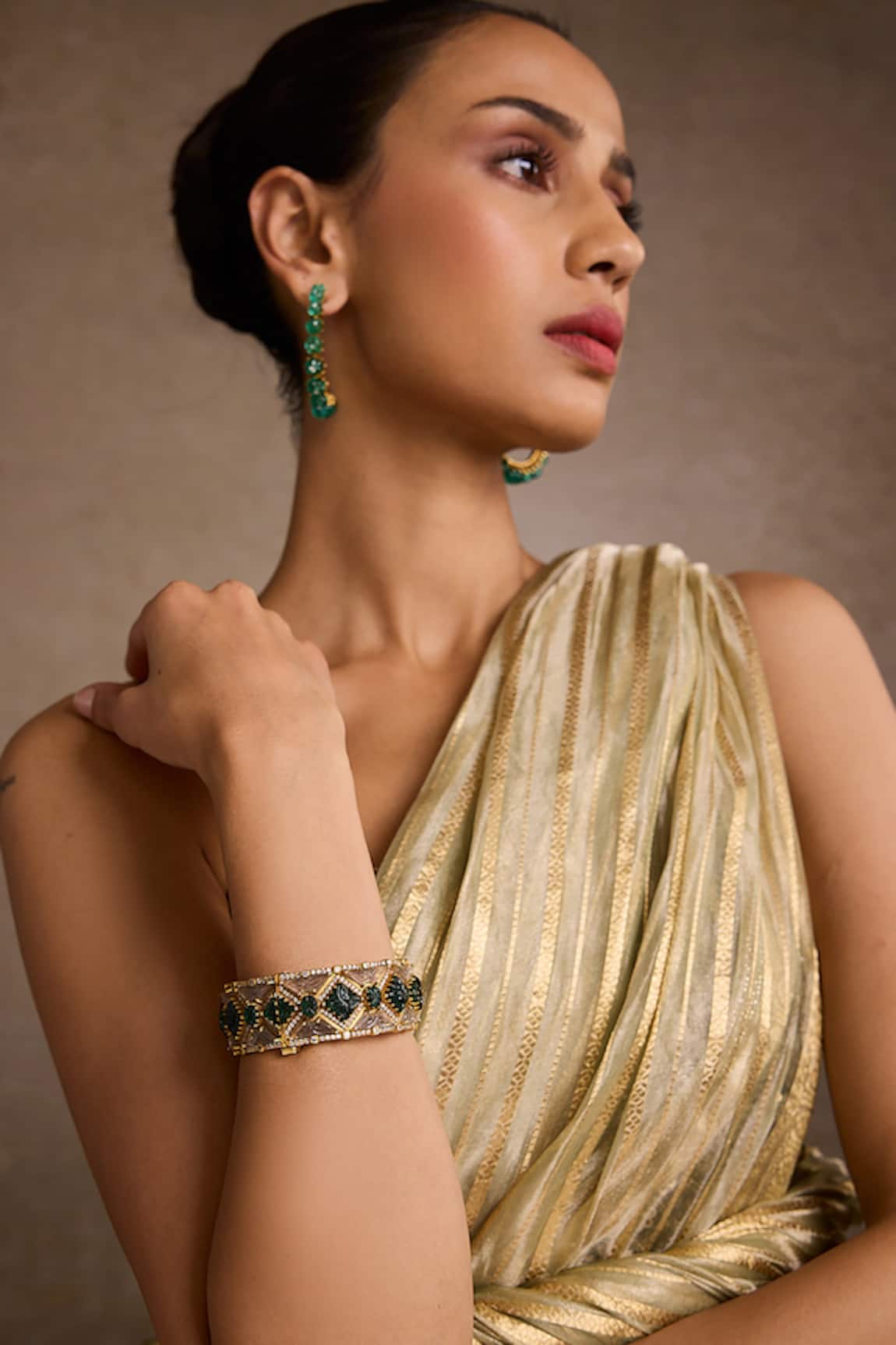 Tarun Tahiliani Emerald Melon Silver Bangle 