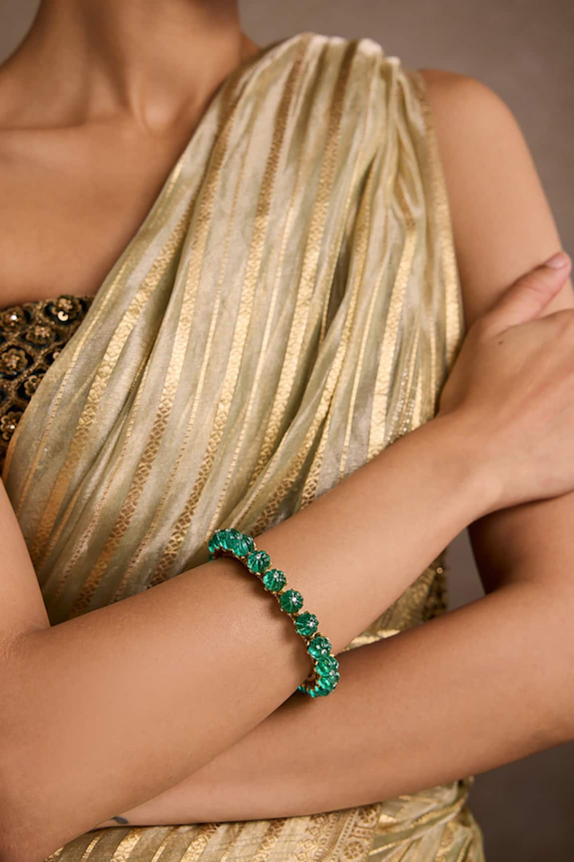 Tarun Tahiliani Emerald Silver Bangle 