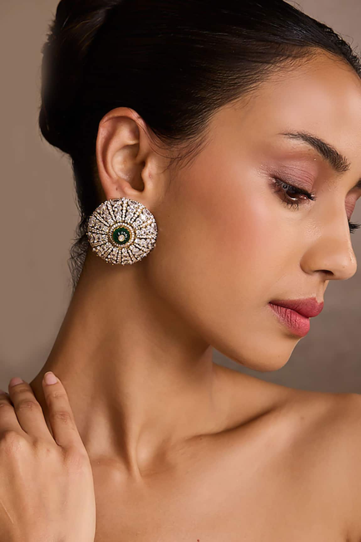 Tarun Tahiliani Emerald Green Diamond Stud Earrings 