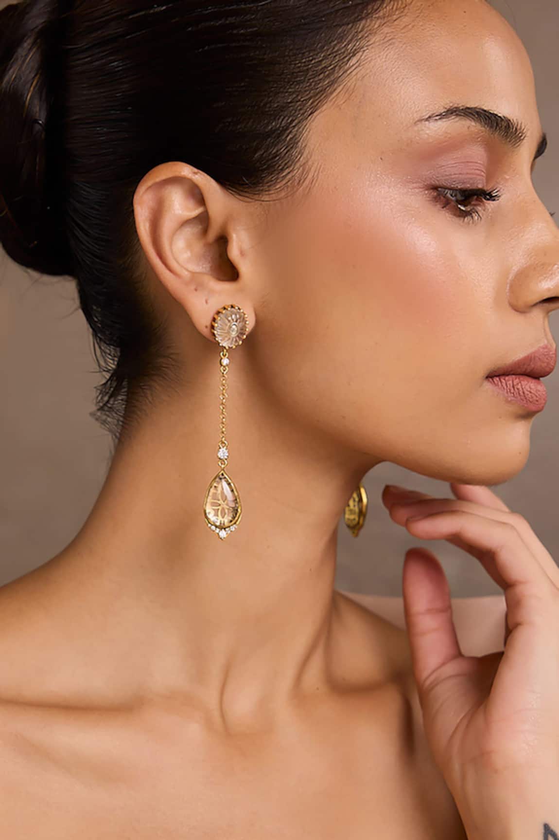 Tarun Tahiliani Rock Crystal Long Earrings 