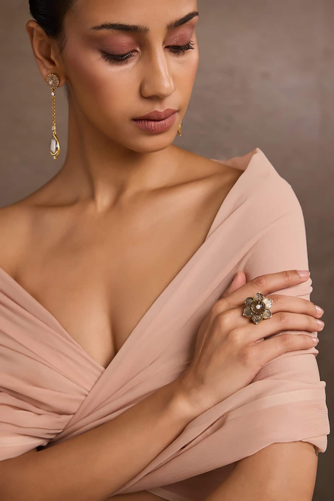 Tarun Tahiliani Smokey Topaz Melon Silver Ring 