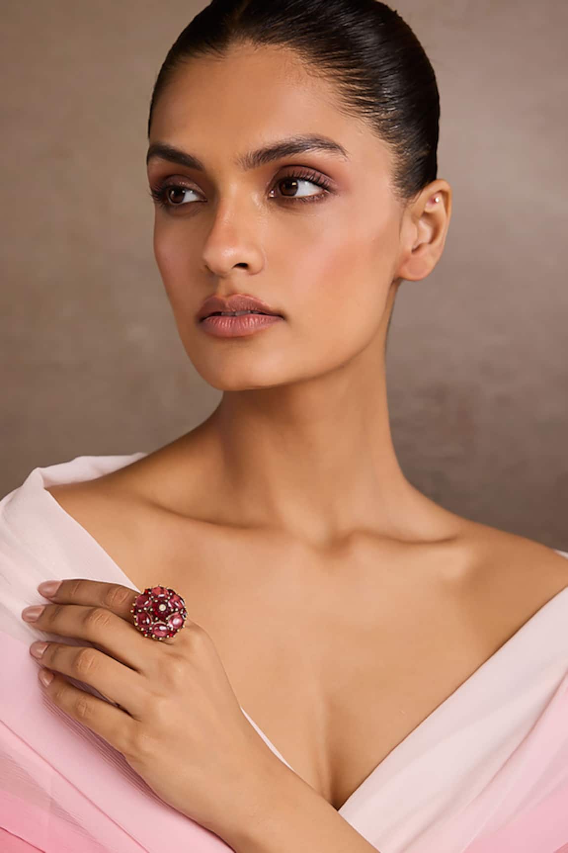 Tarun Tahiliani Ruby Pink Silver Ring 