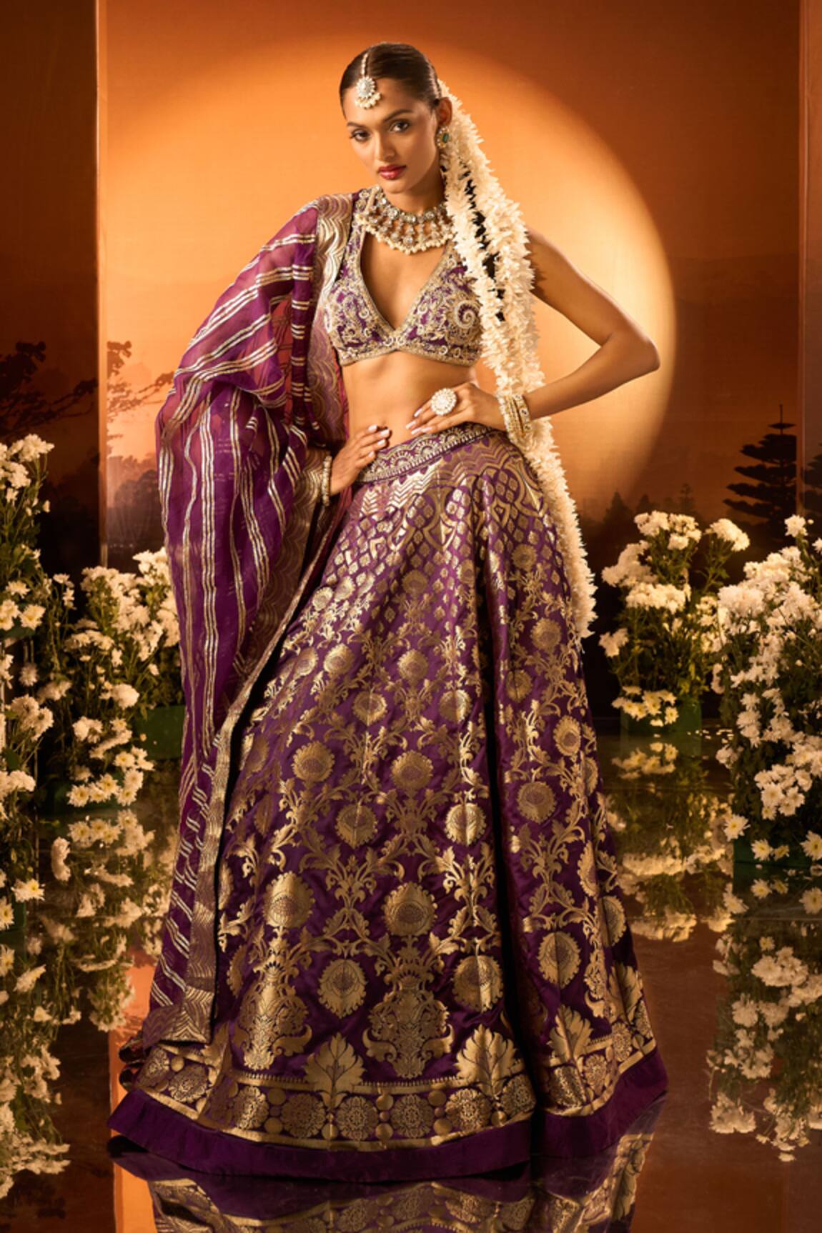 Neha Khullar x AZA Purple Banarasi Chanderi Lehenga Set 