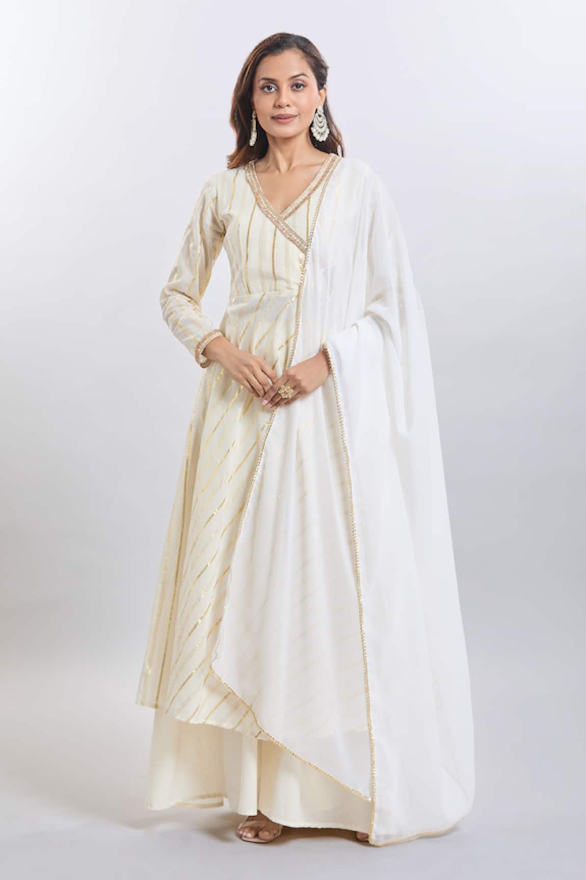 Samyukta Singhania Gold Stripe Cotton Kurta Palazzo Set 