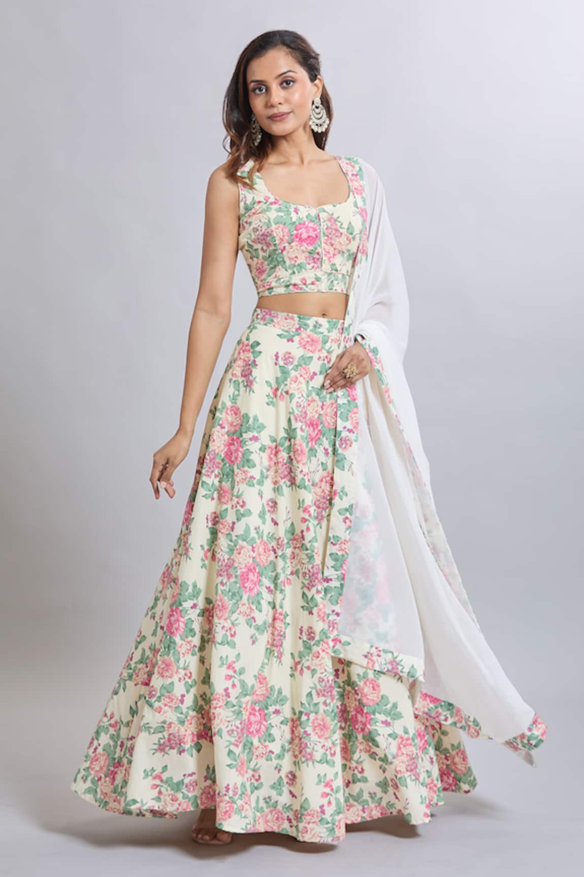 Samyukta Singhania Floral Printed White Lehenga Set 