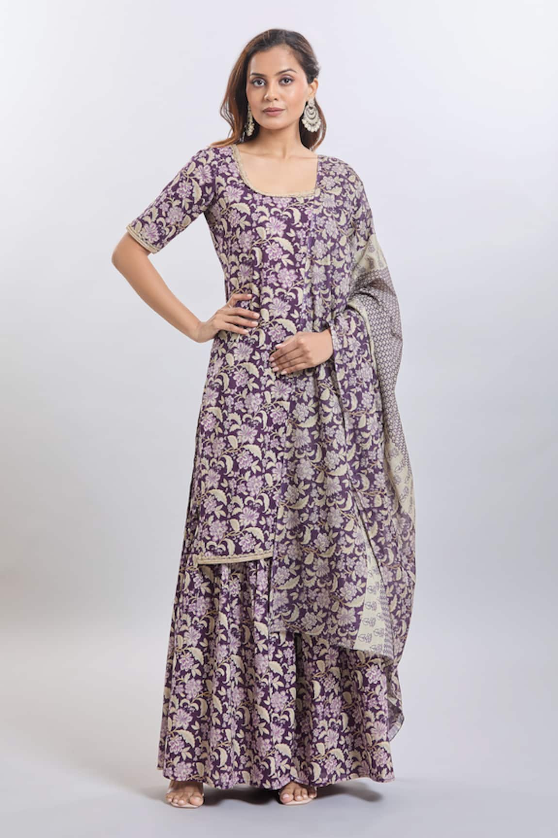 Naintara Bajaj Cotton Wine Sharara Suit Set 