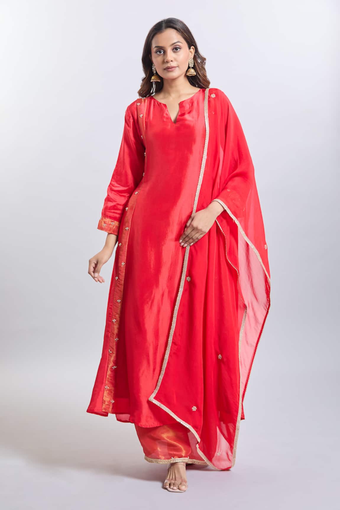 Samyukta Singhania Red Upada Silk Anarkali Set 