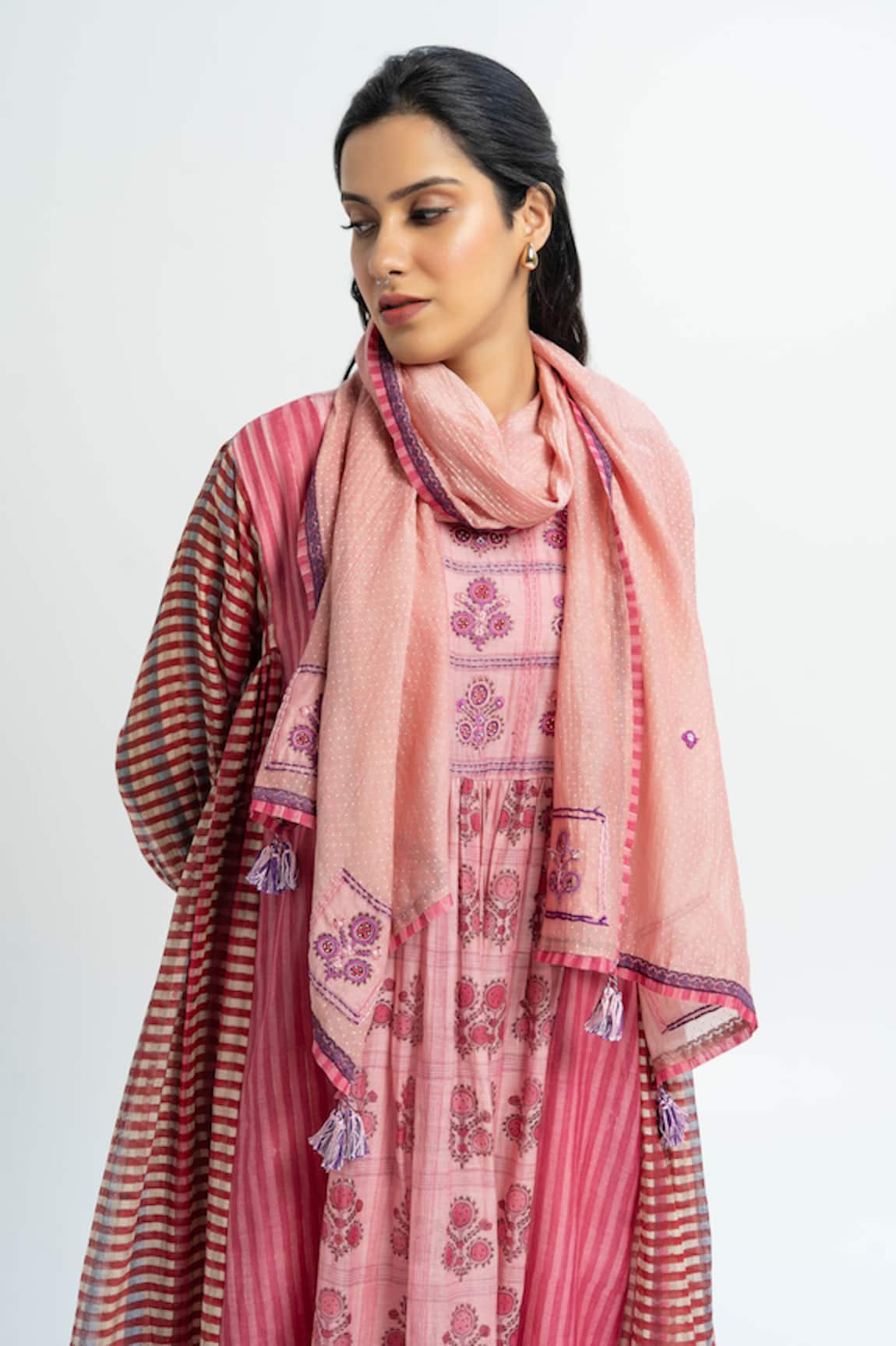 Pants and Pajamas Chanderi Pink Embroidered Stole 