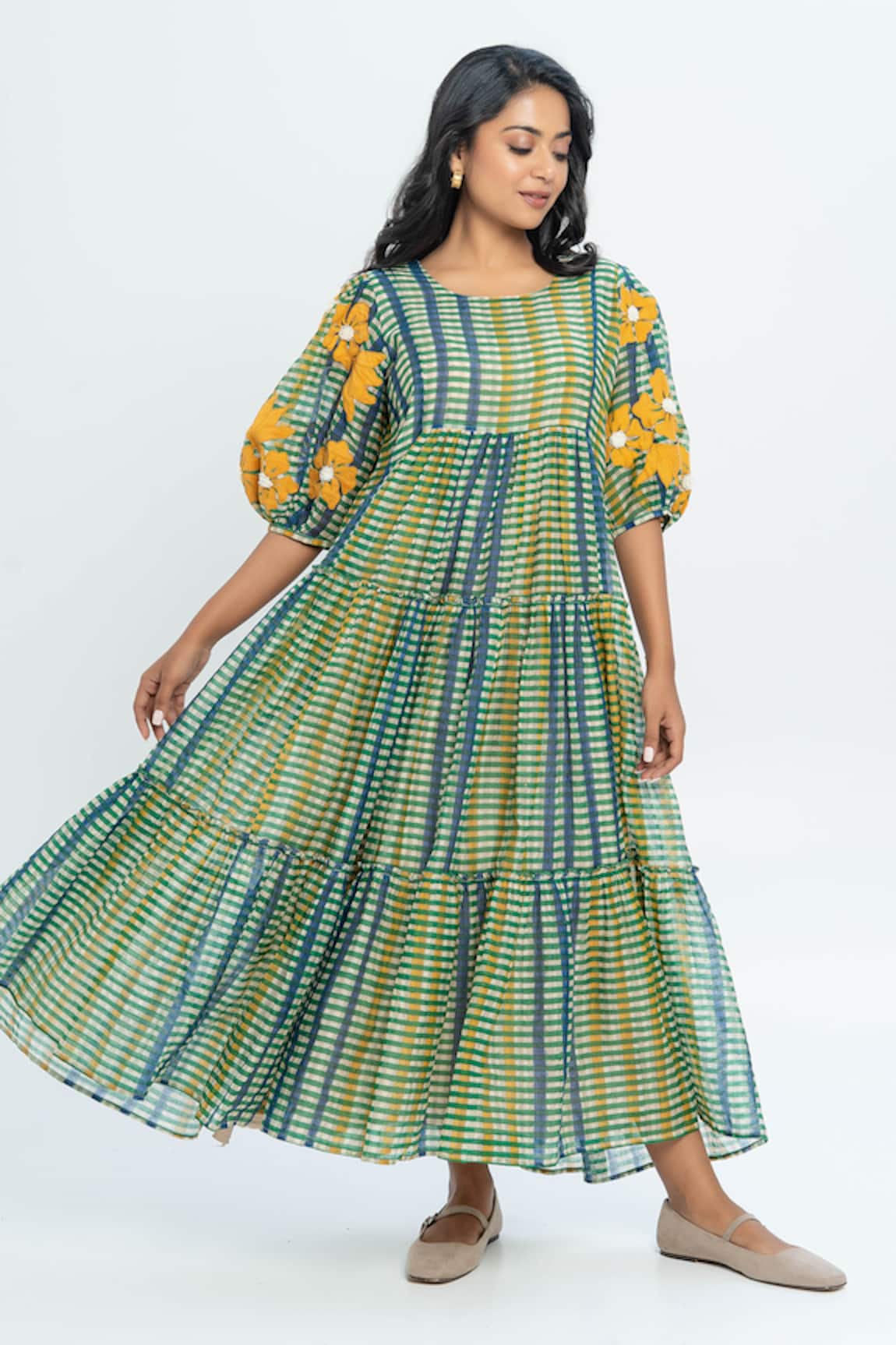 Pants and Pajamas Multi Color Chanderi Maxi Dress 