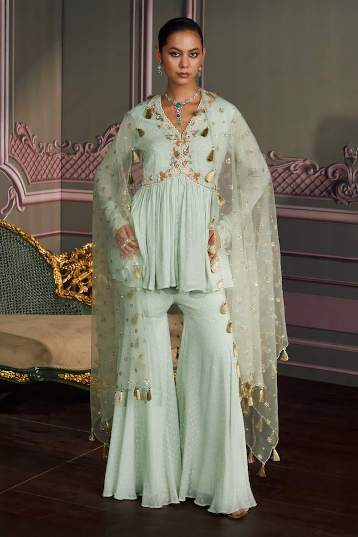 Mustard Moon by Neyha and Vrinda Amara Sage Kurta Set 