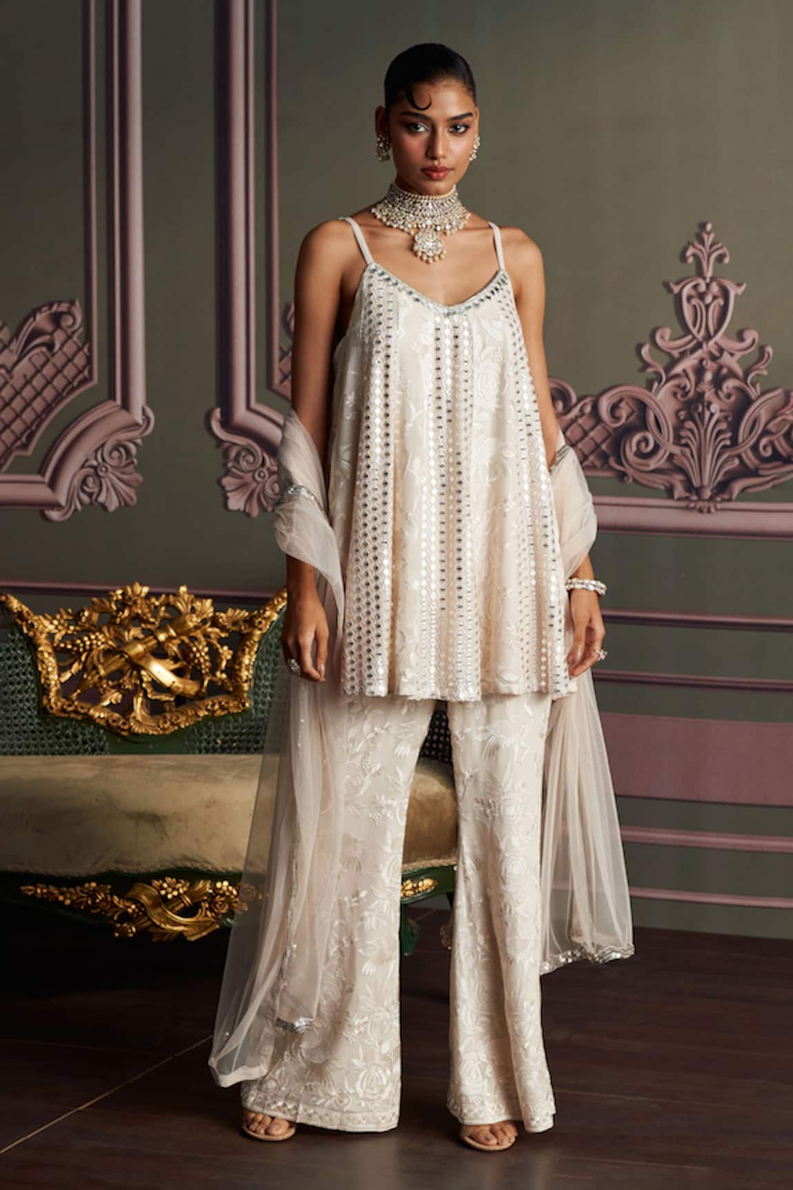 Mustard Moon by Neyha and Vrinda Liva Ivory Georgette Kurta Set 