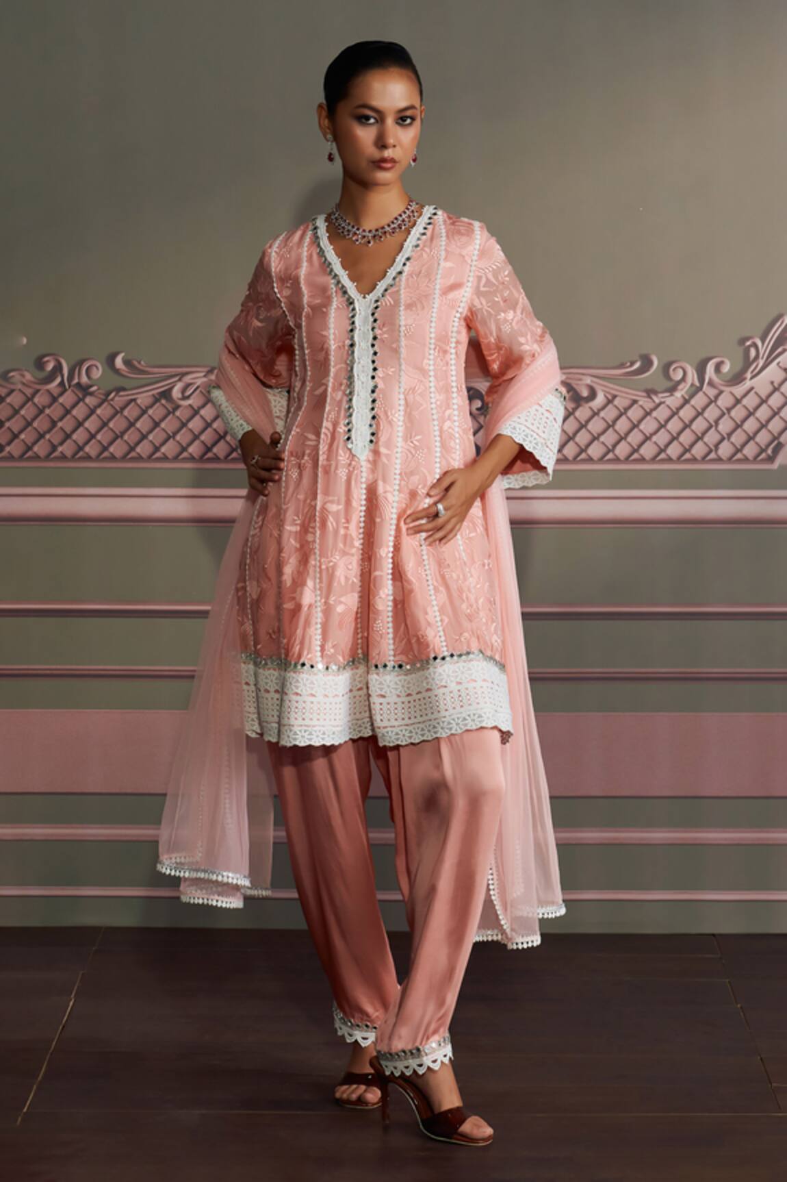Mustard Moon by Neyha and Vrinda Designer Rose Pink Straight Kurta Set 