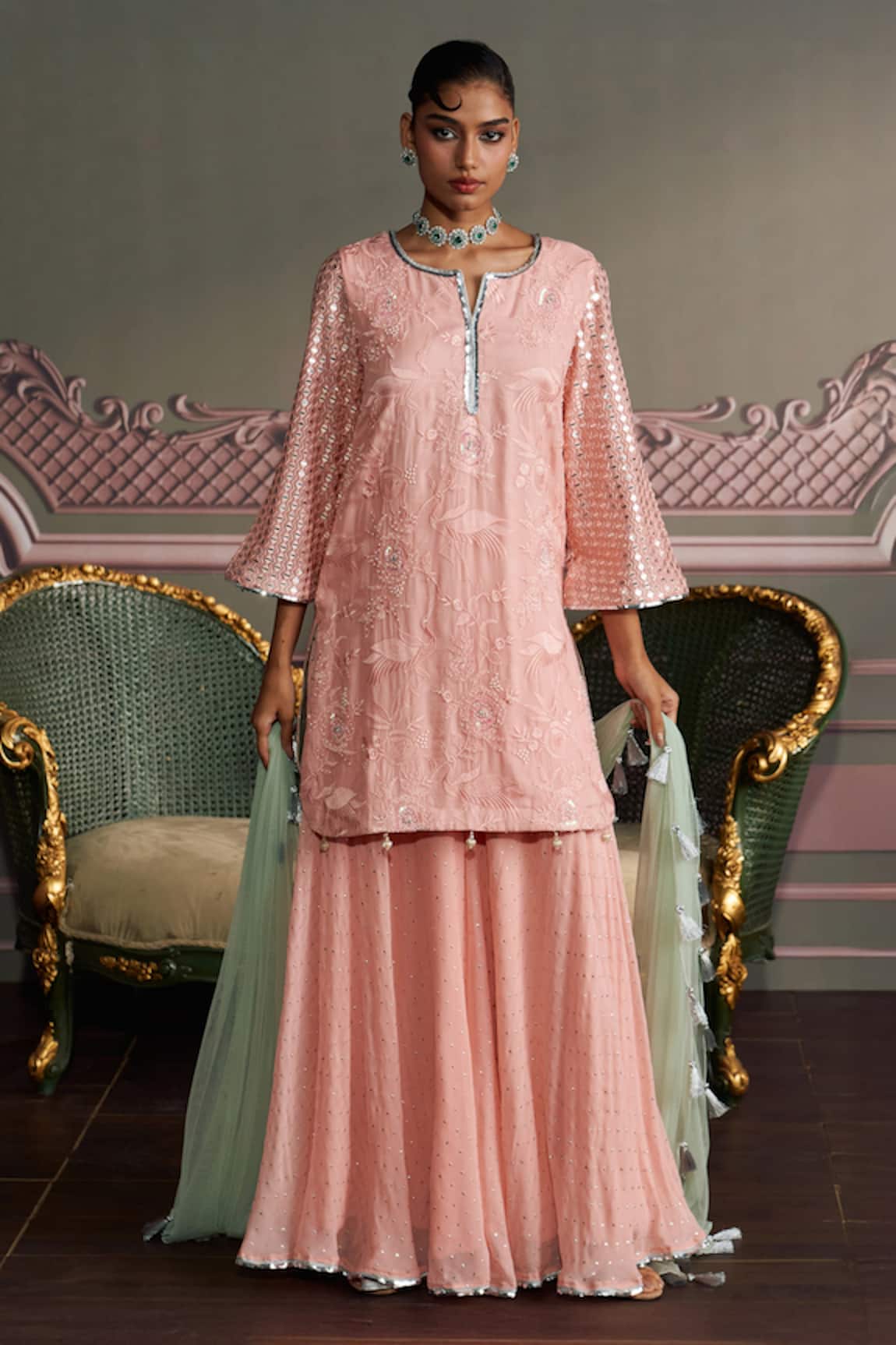 Mustard Moon by Neyha and Vrinda Saanvi Rose Pink Kurta Set 
