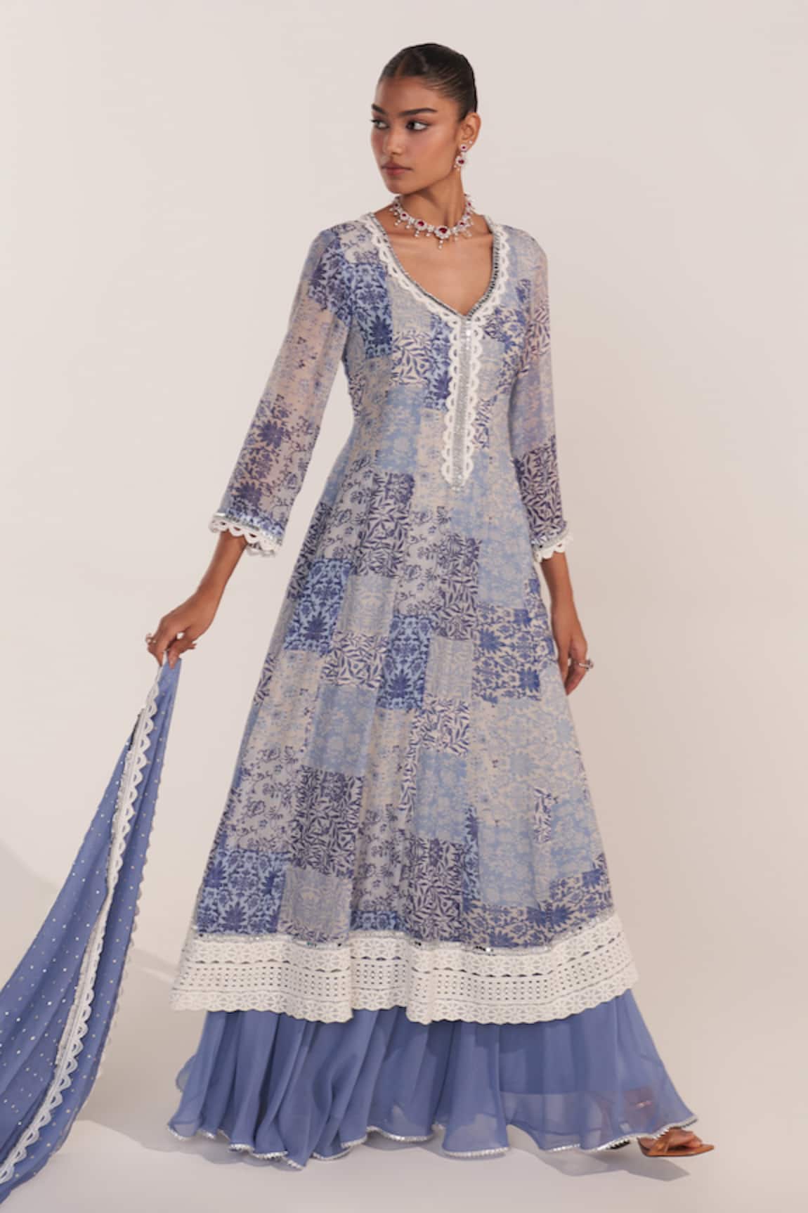 Mustard Moon by Neyha and Vrinda Cornflower Blue Printed Kurta Set 