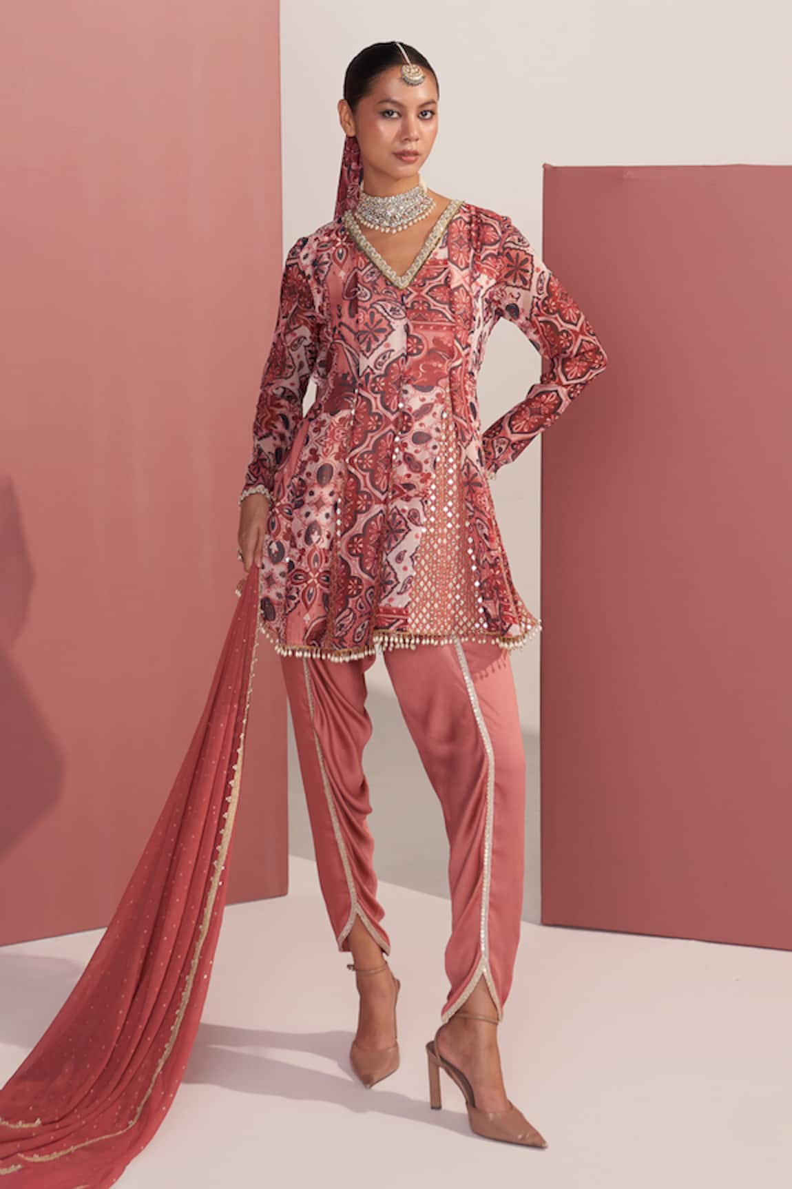Mustard Moon by Neyha and Vrinda Azalea Rose Georgette Dhoti Set 